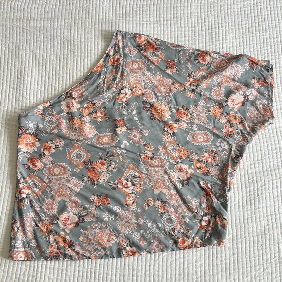 NWT Savanna Jane Top Womens Small Grey Peach Floral Print One Shoulder Blouse S - Picture 1 of 7